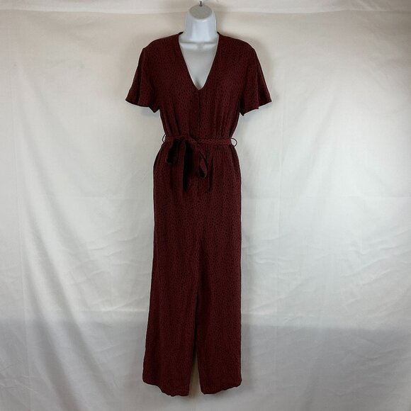 Rails Jumpsuit S Jet Rust Spotted Print Dark Red-Purple Black Short Sleeve - Picture 1 of 13